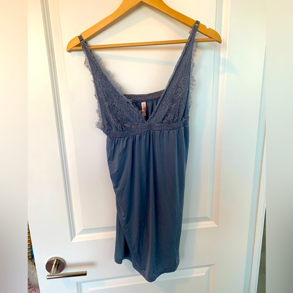 La Vie En Rose Other - Lace-Trim Slip Dress in Dusty Blue — La Vie en Rose
